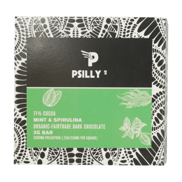 Psilly - Dark Chocolate Bar - Mint & Spirulina | Mushroom Dispensary Canada